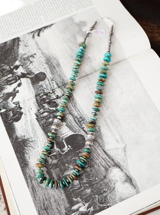 Sterling Silver Pearls & Turquoise Chips Statement Necklace - 24”
