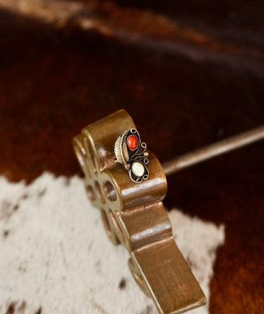 Vintage MOP & Red Coral Swirl Ring - Sz 5.5