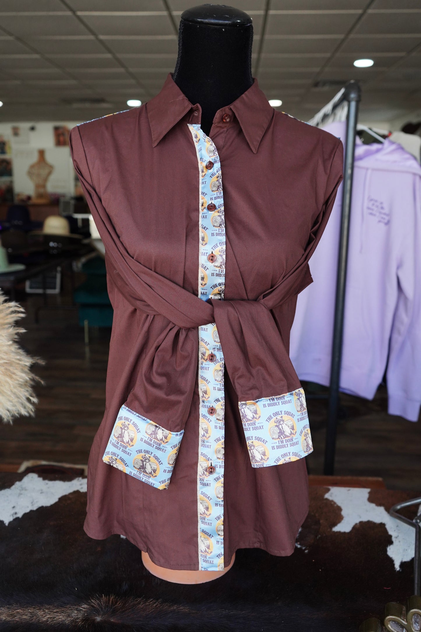 XL - Brown Cotton w/ Diddly Squat Button Down