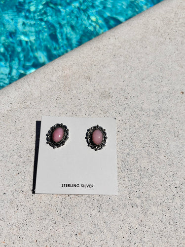 Pink Opal Oval Earrings