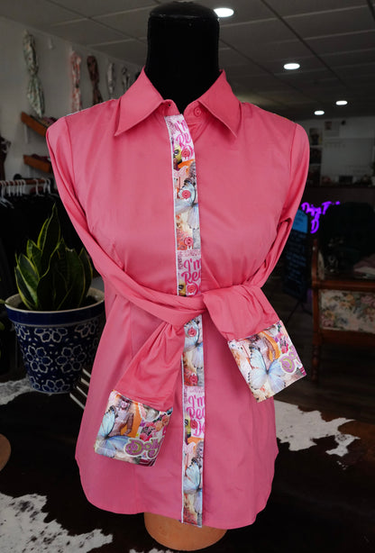 M - Cup Of Ambition on Hot Coral Cotton Button Down