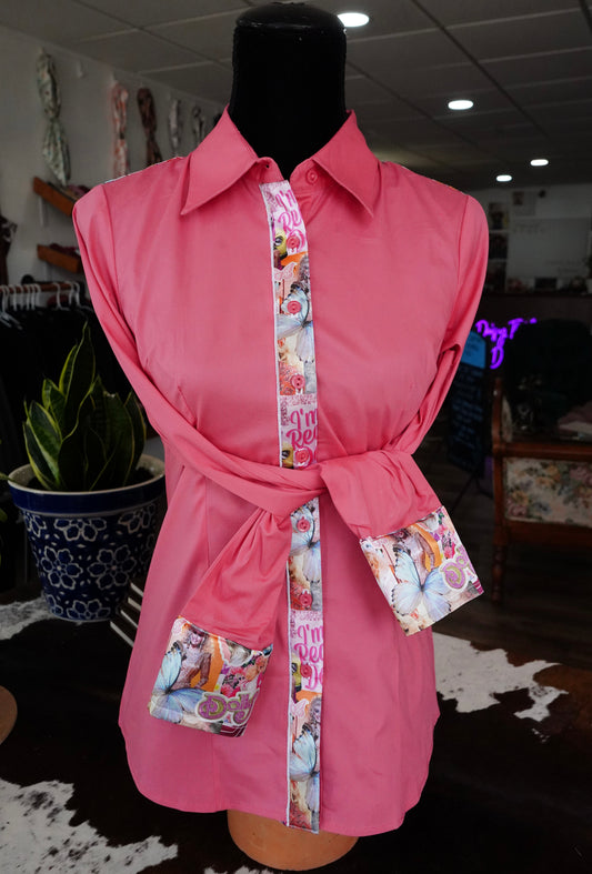 M - Cup Of Ambition on Hot Coral Cotton Button Down