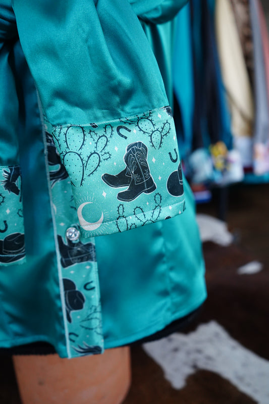 S - Mystic Cowboys on Emerald Satin Button Down
