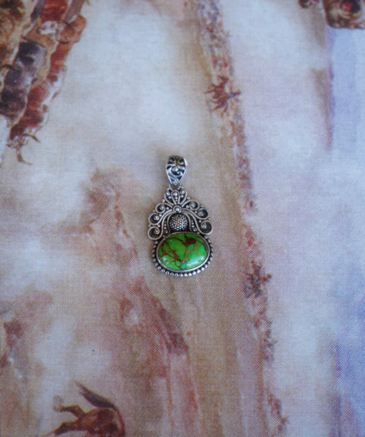 Green Mojave w/ Silver Accents Pendant