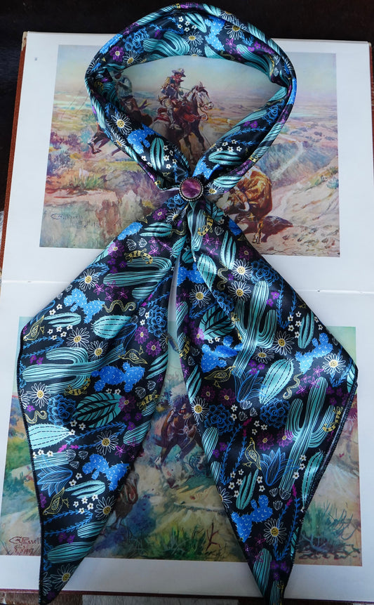 Black, Turquoise & Blue Cactus Wild Rag