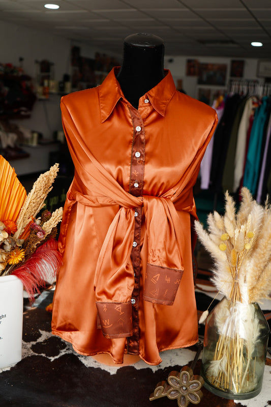 3XL - Rust Satin w/ Brown Daisy Brands Button Down