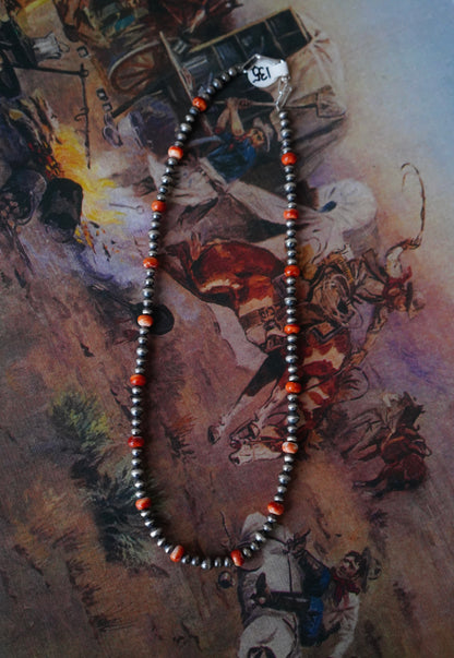 Sterling Silver Pearls w/ Orange Spiny Necklaces