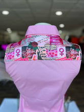 Load image into Gallery viewer, S - Pink Cotton w/ Girl Power Button Down