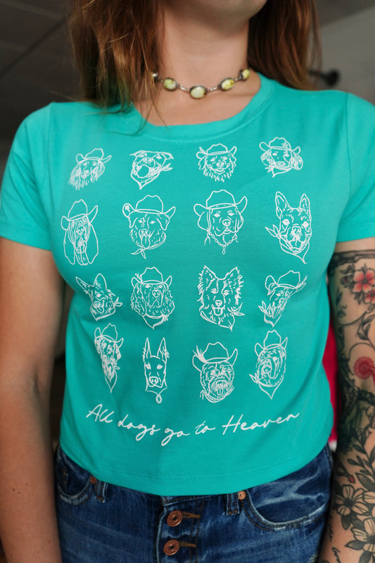 All Dogs - Turquoise Round Neck Crop T-Shirt
