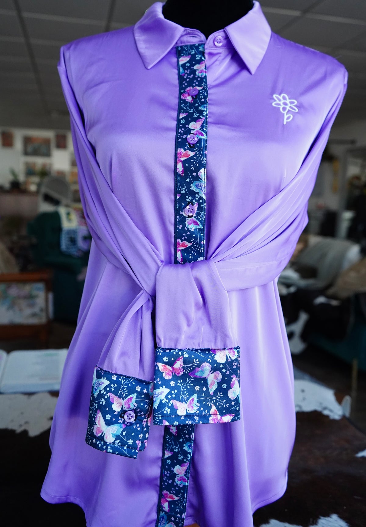 Branded Flowy Satin Button Downs