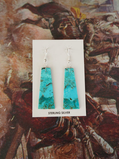 Turquoise Slab Fish Hook Earrings