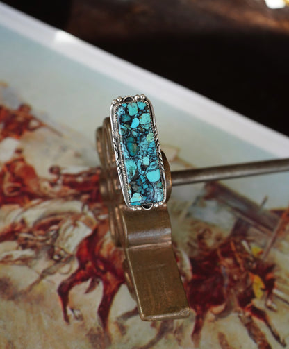 Mohave Blue Turquoise Long Rectangle Bar Ring - Sz 9