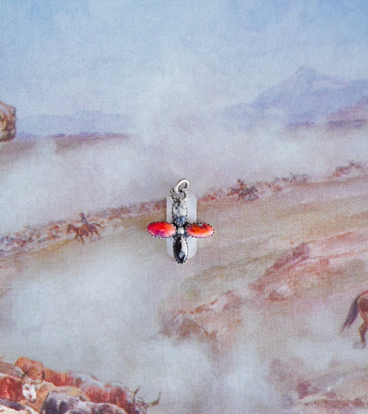 White Buffalo & Spiny Oyster Cross Pendant