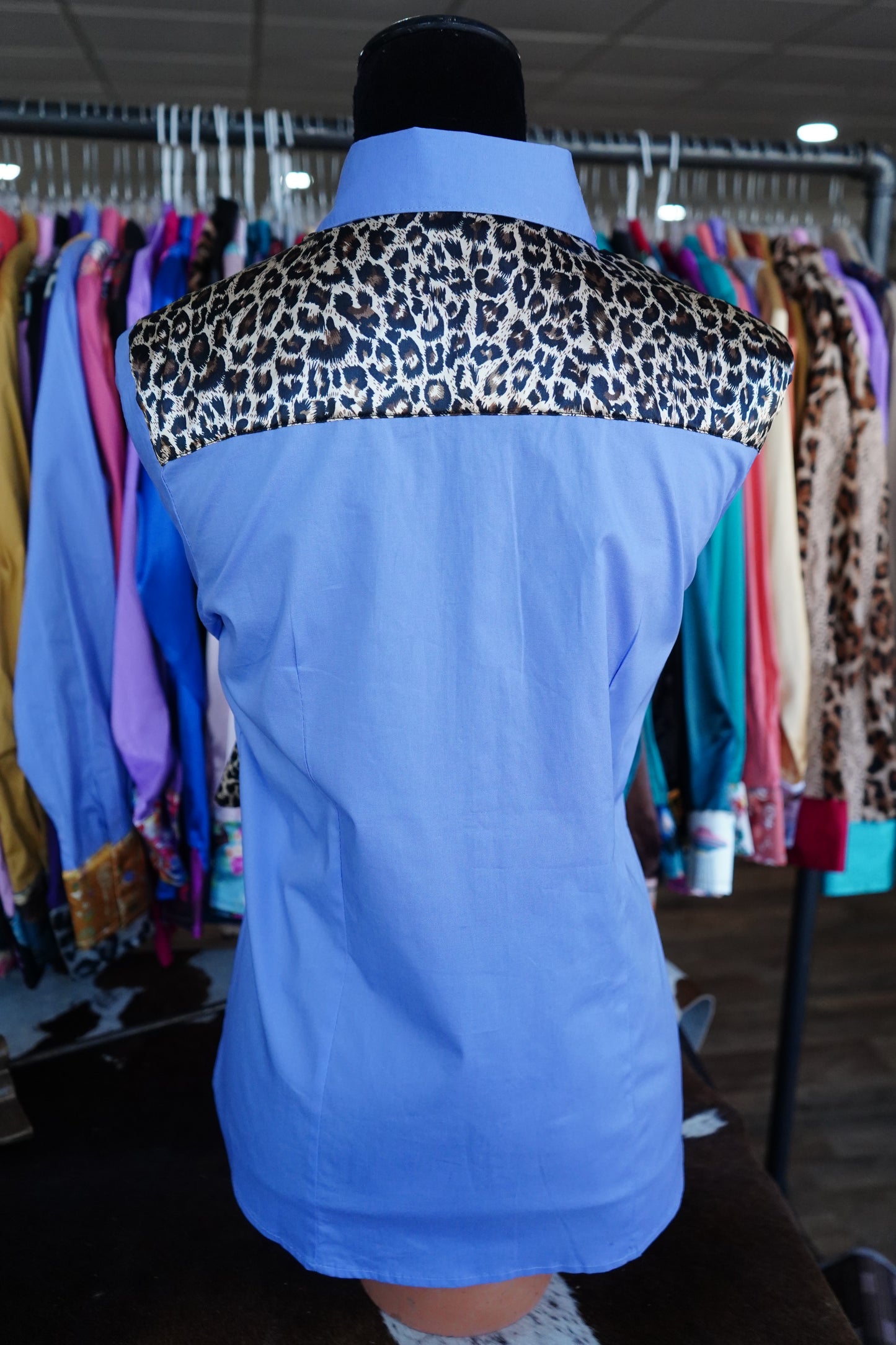 XL - Cheetah on Lilac Cotton Button Down