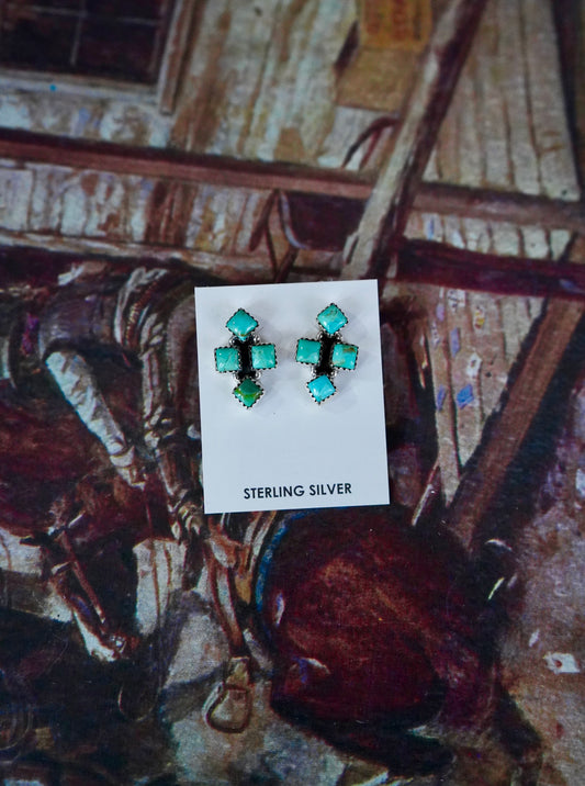 Turquoise 4 Stone Diamond Cluster Stud Earrings