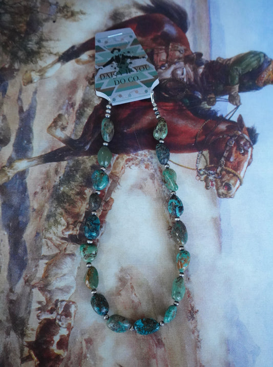 Turquoise Chunks w/ Sterling Silver Pearls Necklace - 16”