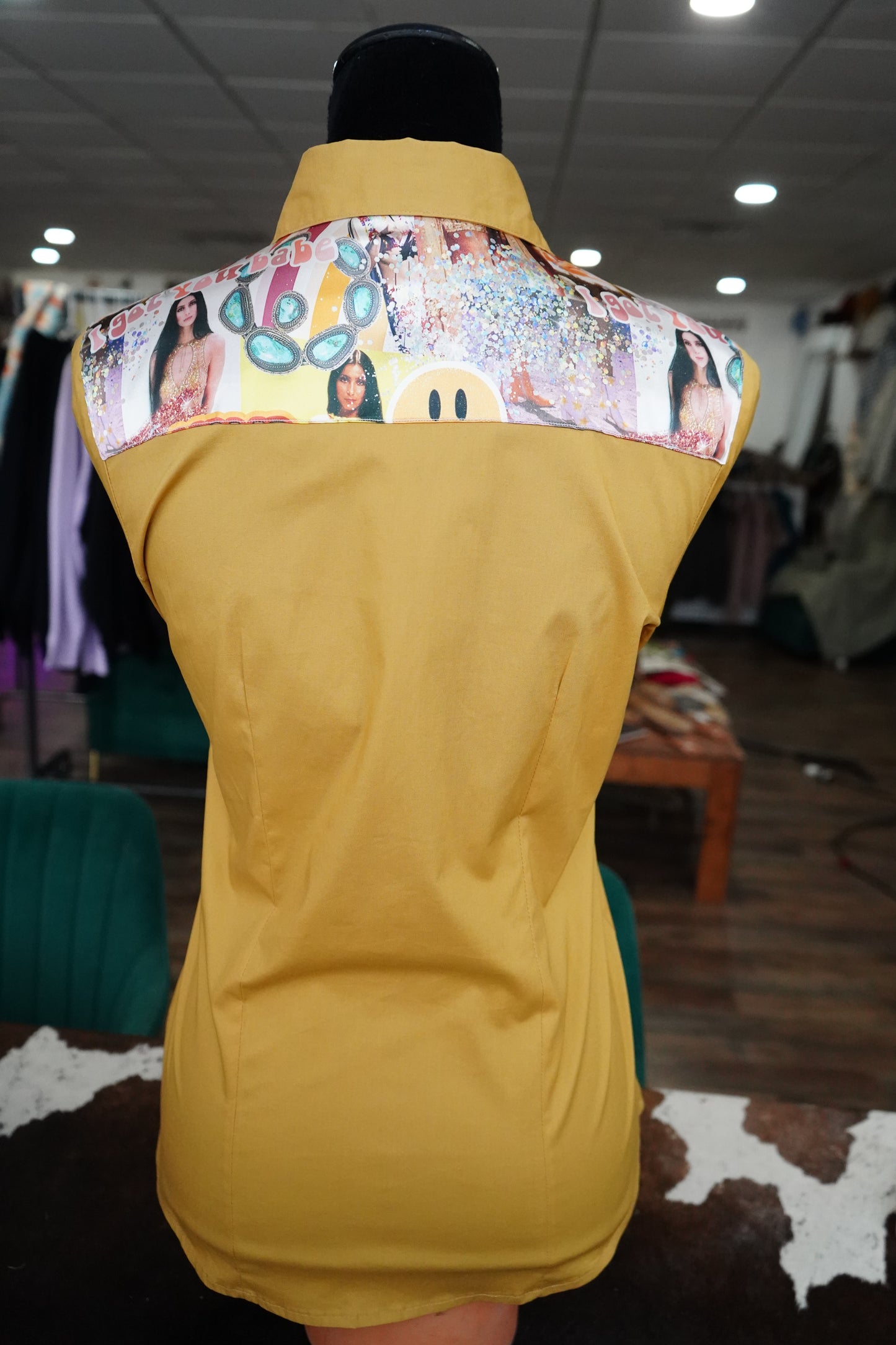 M - Cher on Mustard Cotton Button Down