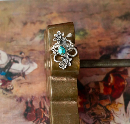 Turquoise w/ Flowers & Snake Ring - Sz 8.5