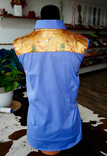 XL - Mustard Dreamcatchers on Lilac Cotton Button Down