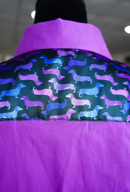 M - Purple Weenie Dawgs on Magenta Cotton Button Down
