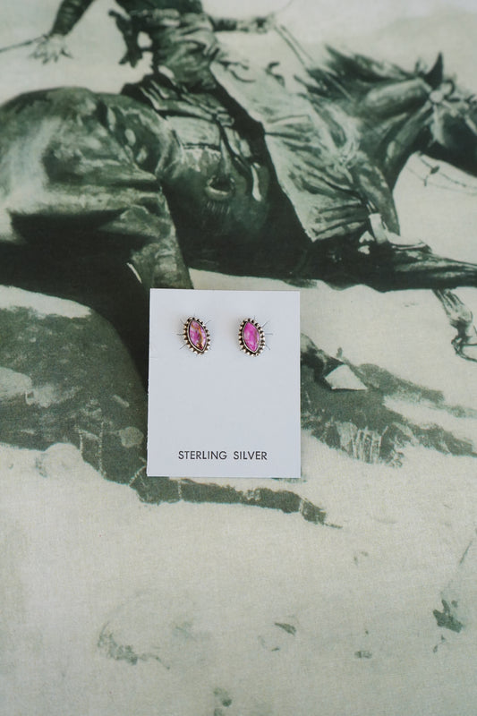 Dainty Oval Pink Dahlia Stud Earrings