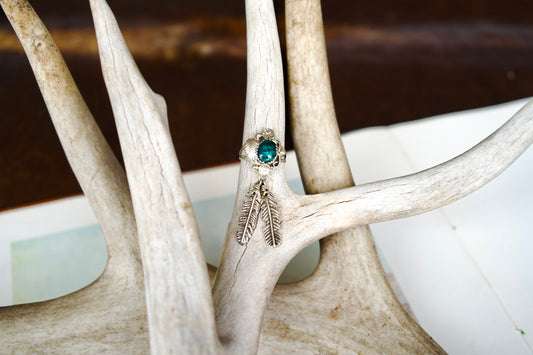 Abalone Sterling Silver Rings with Feather Dangle - Sz 7