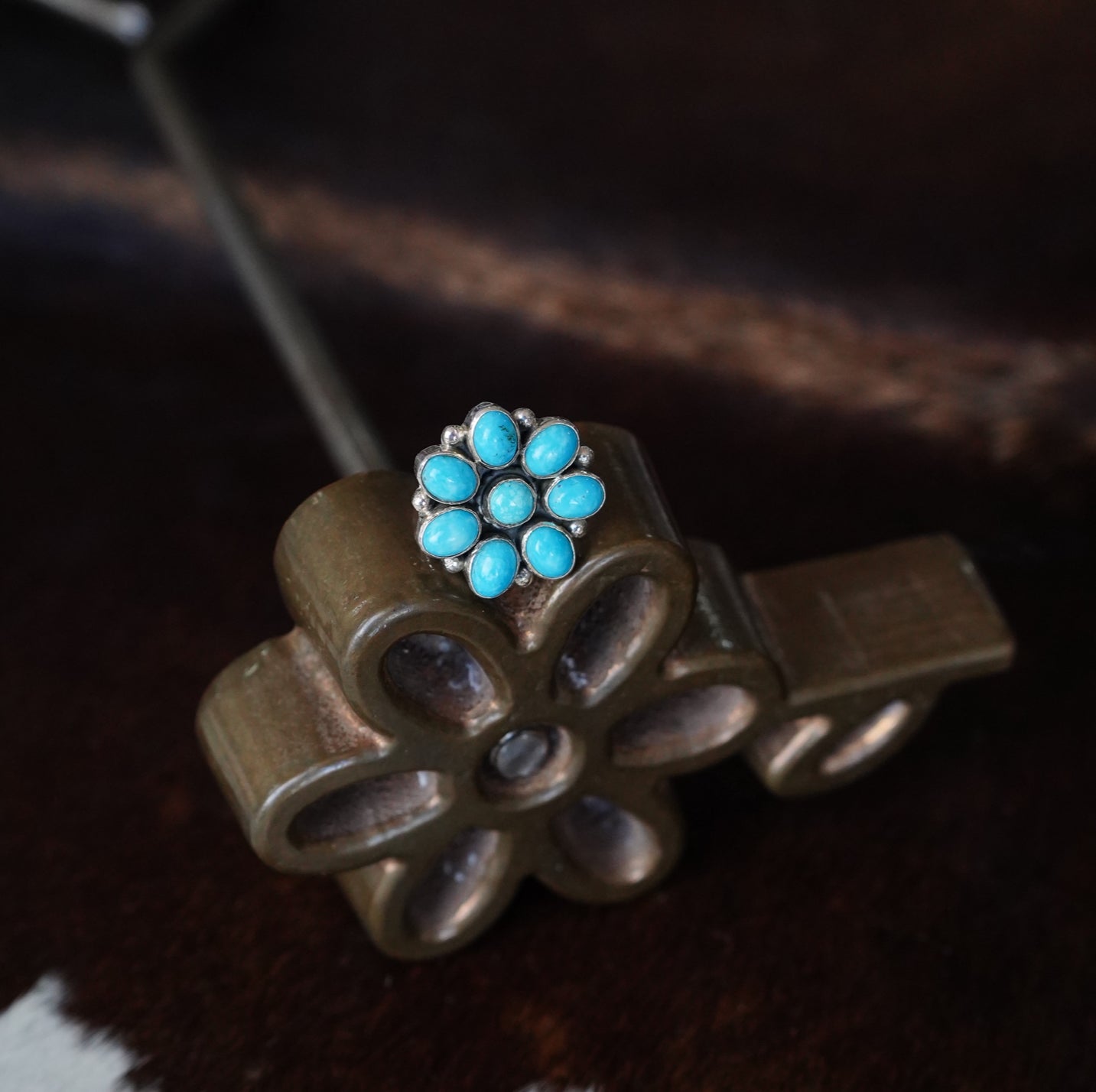 Blue Turquoise Flower Ring - Sz 7
