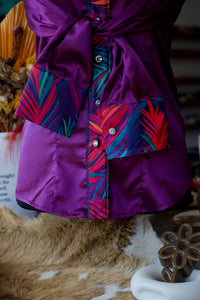 S - Neon Feathers on Purple Button Down