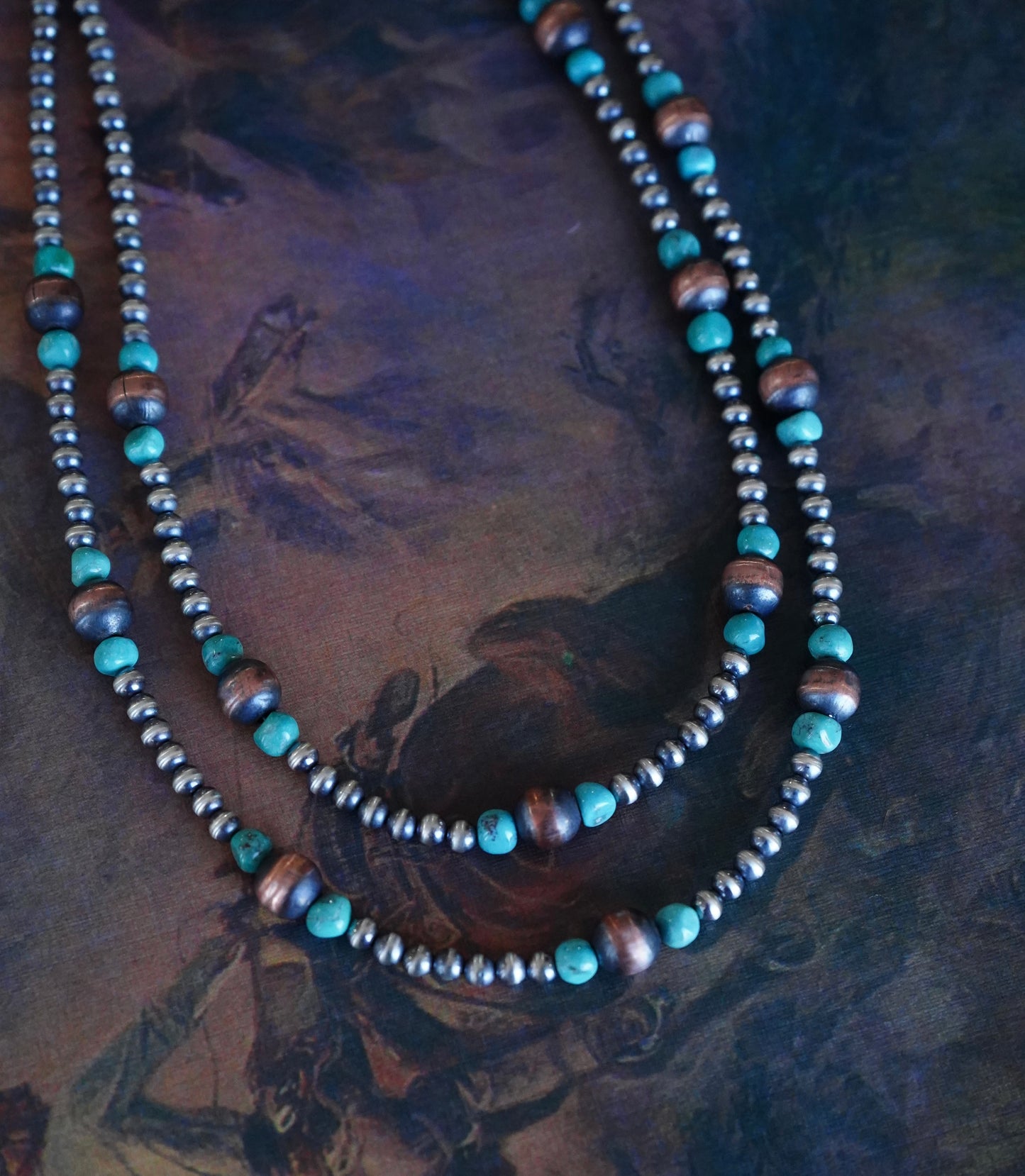 Graduated Silver, Turquoise, & Copper Pearl Necklaces