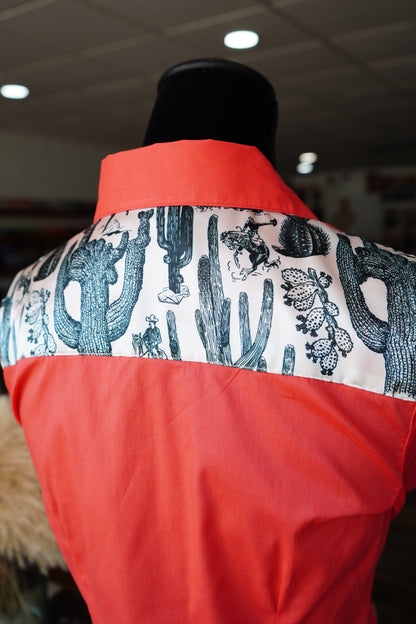 S - B/ Arizona Cowboys on Hot Coral Cotton Button Down