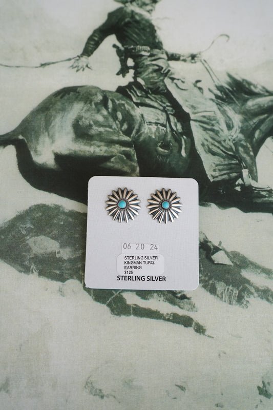 Kingman Turquoise Concho Stud Earrings