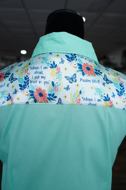 XL - Psalm 56:3 on Mint Cotton Button Down