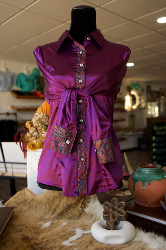 L - Purple & Navy Meredith Paisley on Purple Button Down