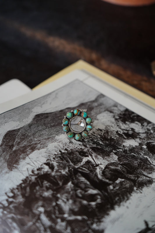 Turquoise Round Infinity Ring - Sz 8