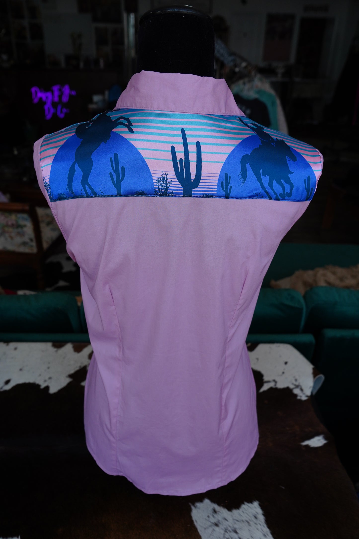 L - Aztec Cowboy Sunset on Muave Cotton Button Down