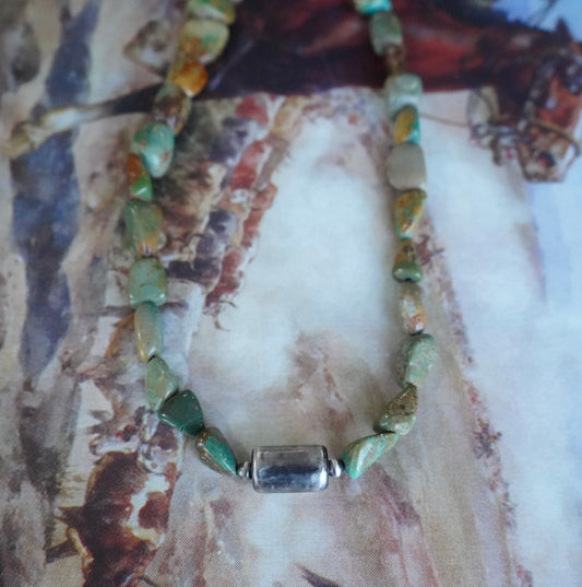 Turquoise Chunks w/ Sterling Silver Bead Necklace - 18”