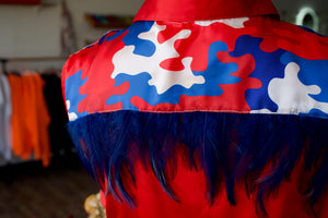 L - Feathered Patriotic Camo on Red Button Down