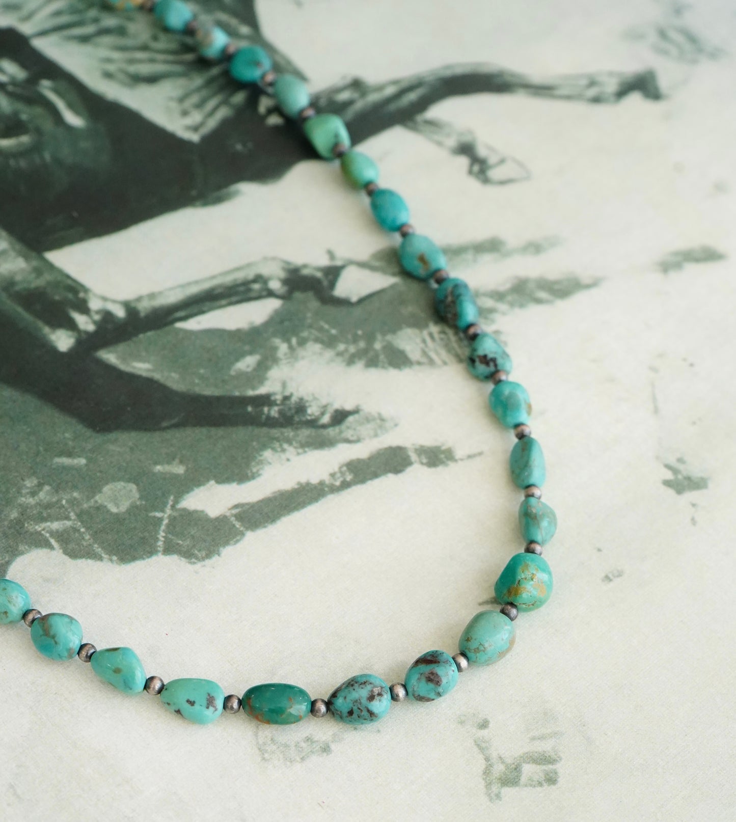 Cloud Mountain Turquoise & Sterling Silver Pearls Necklace - 18”