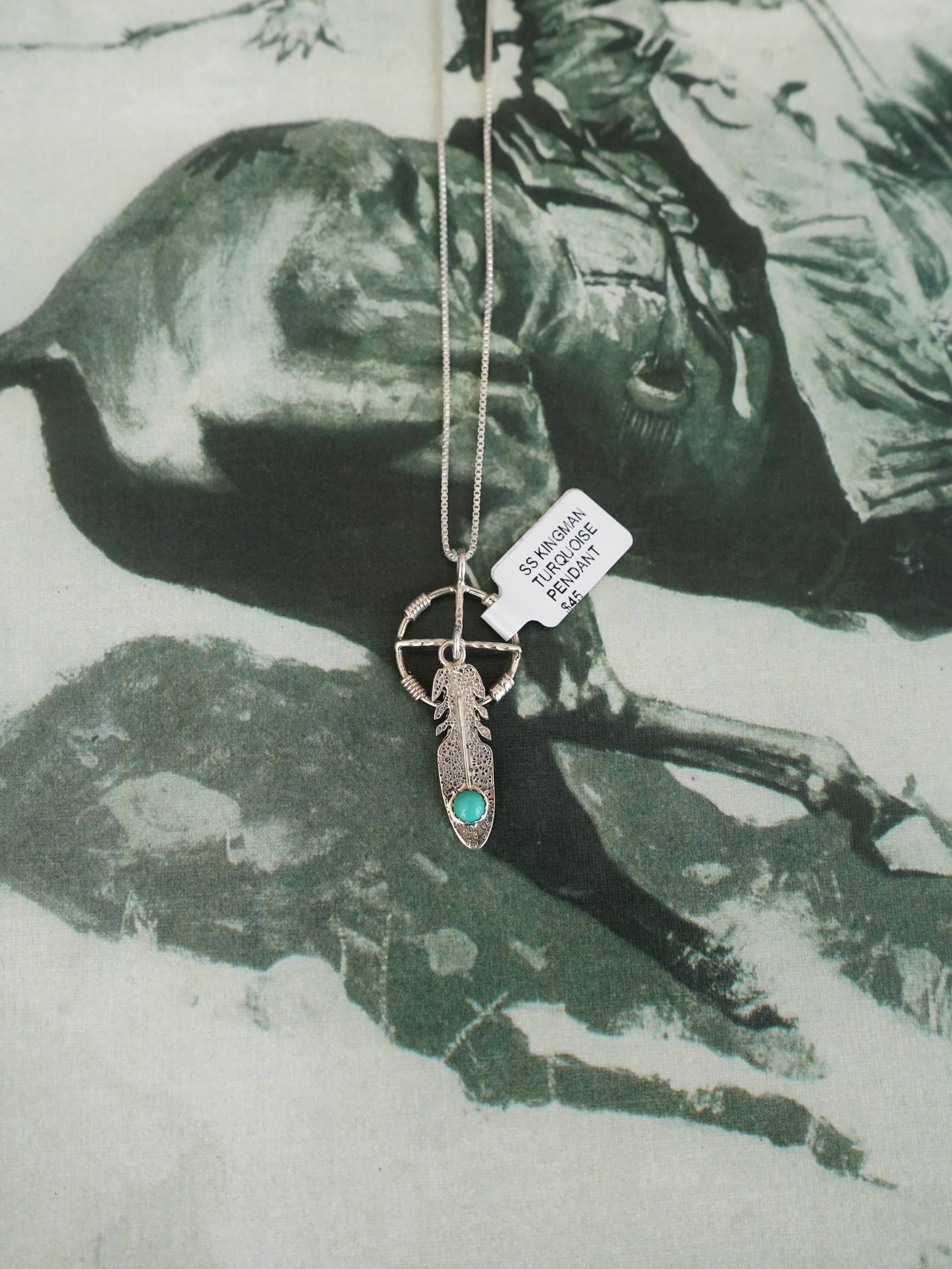 Kenny Lonjose Turquoise Feather Pendant