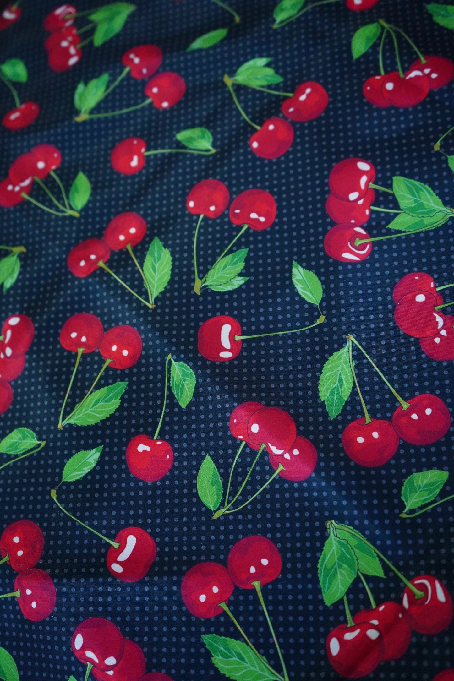 Cherry Pairs on Black & Gray Polka Dots Wild Rag