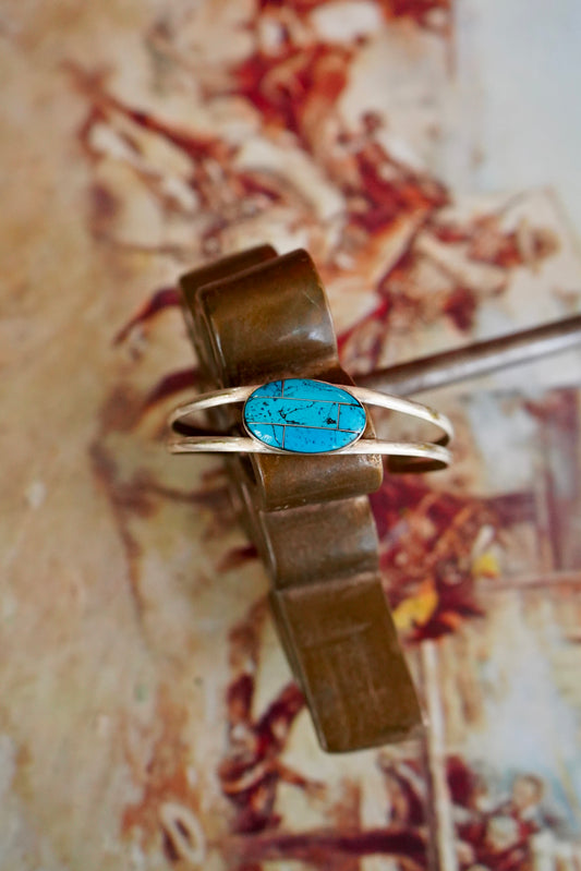 Vintage Kingman Turquoise Inlay Cuff