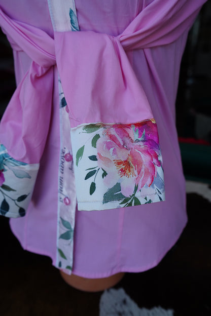 S - White Verses on Pink Cotton Button Down