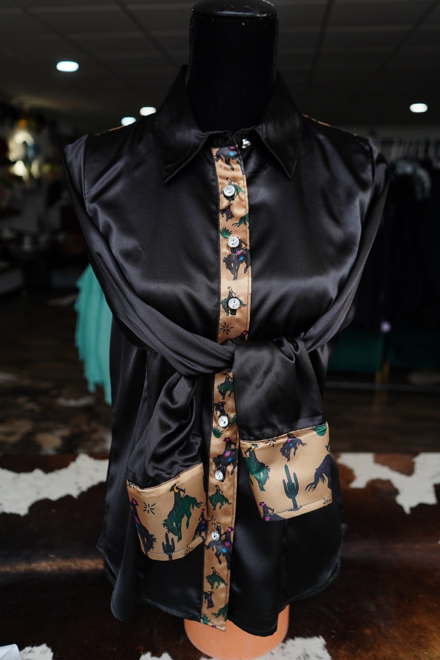 L - Space Cowboy on Black Satin Button Down