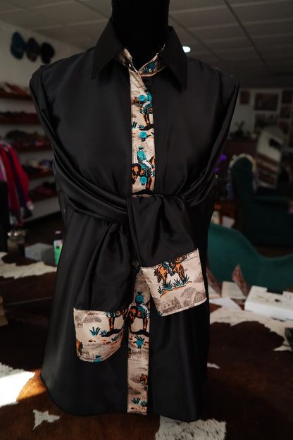 Daisy Original Black w/ Emerald Cowboy Scene - Size 12