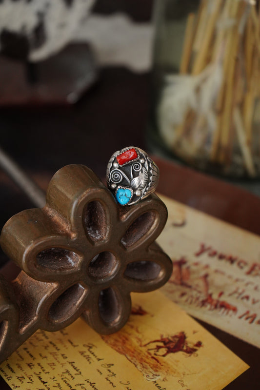 Vintage Turquoise & Red Coral w/ Silver Scroll - 10.75