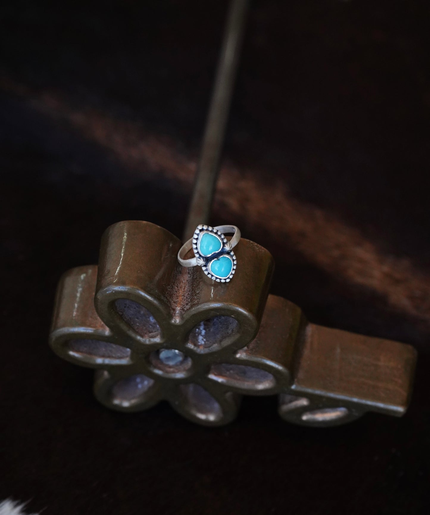 2 Stone Turquoise Heart Ring - Adj