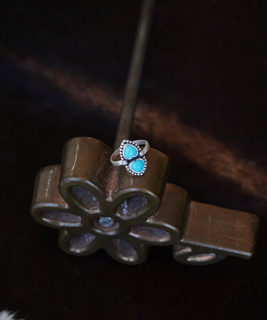2 Stone Turquoise Heart Ring - Adj