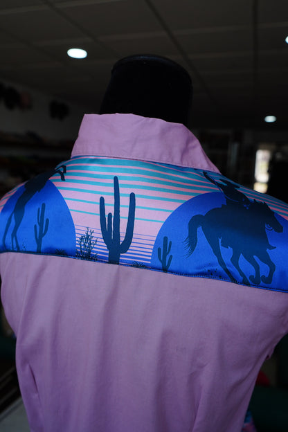 L - Aztec Cowboy Sunset on Muave Cotton Button Down