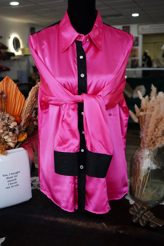 3XL - Hot Pink w/ Black Silk Jacquard