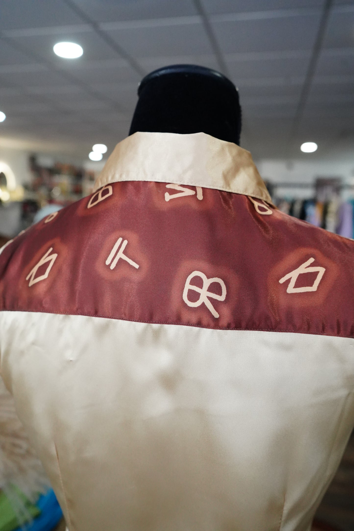 S - Cream Brands on Gold Satin Button Down